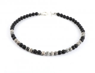 Pánský náhrdelník z přírodních korálků - černý/ šedý