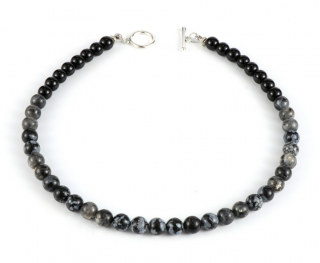 Pánský náhrdelník z přírodních korálků Stone - černý/ šedý