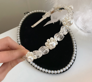 Perleťová čelenka do vlasů s krystaly a perlami