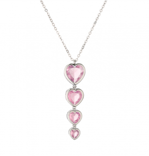 Postříbřený náhrdelník s přívěskem růžových Srdíček