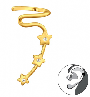Pozlacená náušnice na jedno ucho Tři Hvězdy - Stříbro 925