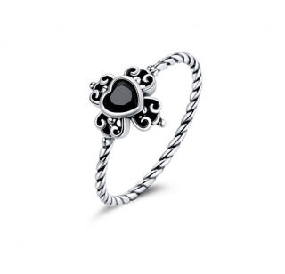 Prsten Black Zircon Heart - Stříbro 925 Velikost prstenu: 52mm