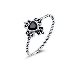 Prsten Black Zircon Heart - Stříbro 925 Velikost prstenu: 54,3mm