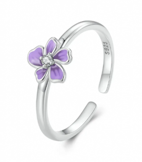 Prsten fialový Květ - Stříbro 925