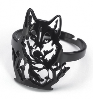 Prsten z nerezové oceli Vlk Druh barvy: Černá