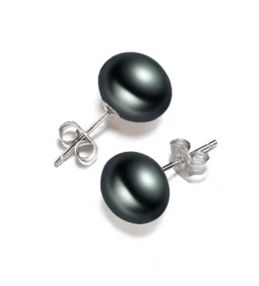 Puzetové náušnice s přírodní černou sladkovodní perlou - Stříbro 925