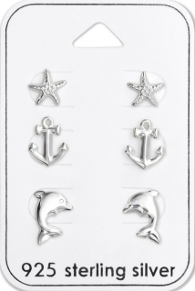 Sada 3 párů puzetových náušnic s mořskými motivy - Stříbro 925