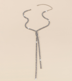 Štrasový dvojitý náhrdelník se střapcem Druh barvy: Stříbrná