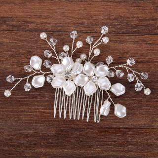 Svatební hřeben do vlasů s květy - bílá/stříbrná
