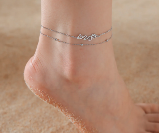 Vícevrstvý řetízek na nohu z nerezové oceli s přívěskem Tlapek Druh barvy: Stříbrná