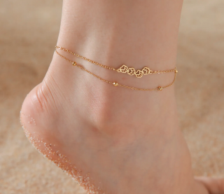 Vícevrstvý řetízek na nohu z nerezové oceli s přívěskem Tlapek Druh barvy: Zlatá