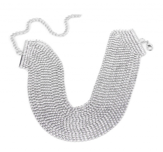Vícevrstvý řetízkový choker náhrdelník s krystaly - postříbřený