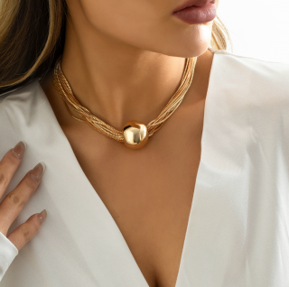 Vícevrstvý vintage náhrdelník s přívěskem Koule Druh barvy: Zlatá