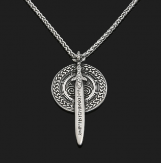 Vikingský nerezový náhrdelník Štít s mečem