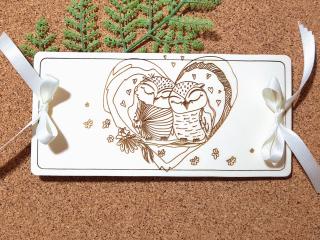 Obálka kapsa na peníze - dřevo - Novomanželům sovičky