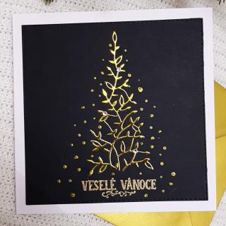 Vánoční přání - black a gold - strom