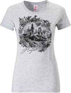 Dámské tričko Harry Potter: Bradavický hrad  šedá bavlna Velikost oblečení: L