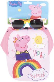 Dětská kšiltovka se slunečními brýlemi Peppa Pig|Prasátko Peppa: Hip Hip Hurá (obvod 51 cm) růžová polyester