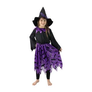 Dětský kostým Čarodějnice s netopýry a kloboukem (110-116)