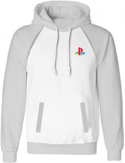 Pánská mikina s kapucí Playstation: Classic Logo  bílá bavlna Velikost oblečení: 2XL