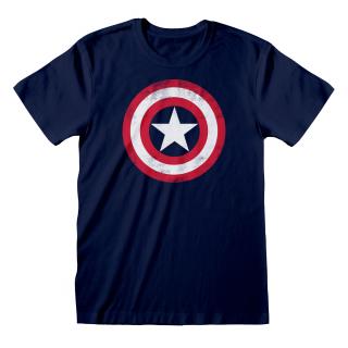 Pánské tričko Marvel|Captain America|Kapitán Amerika: Škrábaný štít (2XL) modré bavlna Velikost oblečení: 2XL