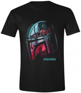 Pánské tričko Star Wars|Hvězdné války: TV seriál The Mandalorian Helmet Reflection  černá bavlna Velikost oblečení: L