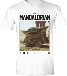 Pánské tričko Star Wars|Hvězdné Války TV Seriál The Mandalorian: The Child Photo (S) bílé bavlna Velikost oblečení: L