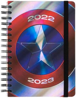 Plánovací týdenní školní diář A5 2022/2023 Marvel: Captain America se samolepkami, záložkami a obálkou (14,8 x 21 cm)