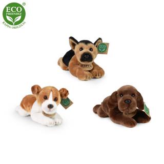 plyšový pes ležící se zvukem jack russel labrador a německý ovčák18cm ECO-FRIEND