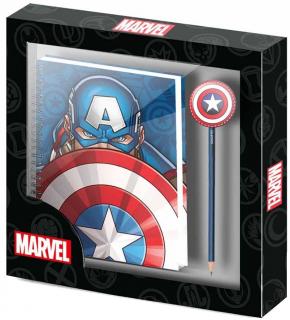 Poznámkový blok s propiskou Marvel: Captain America Patriot set 2 kusy (blok 14,8 x 19 cm)