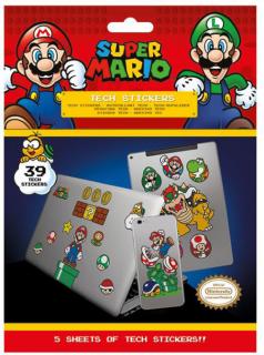 Samolepky na elektroniku Nintendo: Super Mario set 5 listů 39 kusů (18 x 24 cm)