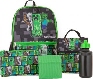 Školní batoh Minecraft: Set batoh - svačinový box - láhev na pití - penál - kapsička (objem 14 litrů|31 x 41 x 11 cm)