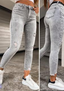Jeans šedé jemně trhané Jeans: XL/42