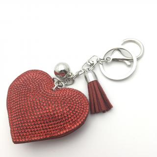 Červený přívěsek na klíče, kabelku s kamínky (srdce)