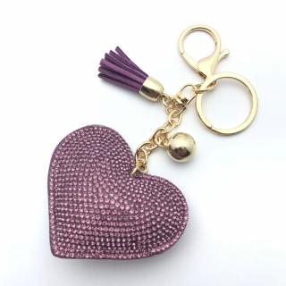 Fialový přívěsek na klíče, kabelku s kamínky (srdce)