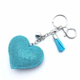 Světle modrý přívěsek na klíče, kabelku s kamínky (srdce)