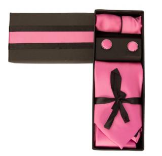 Set kravaty, manžetových knoflíčků a kapesníčku růžová