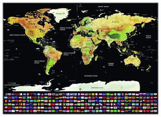 Stírací mapa světa černá s vlajkami (H2414-3)