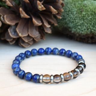 Náramek z minerálů INSPIRACE A KREATIVITA - lapis lazuli, záhněda, chirurgická ocel, unisex