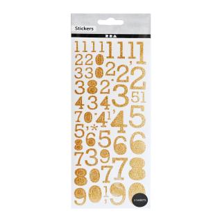 Focus Glitter Stickers 2 sheets - Numbers / Gold (samolepící etikety)
