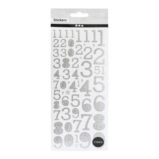 Focus Glitter Stickers 2 sheets - Numbers / Silver (samolepící etikety)