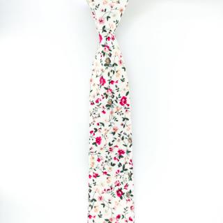 Bílá květinová pánská kravata