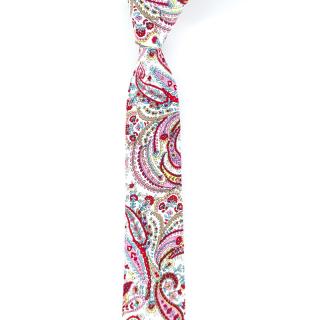 Bílá pánská kravata s barevným paisley vzorem