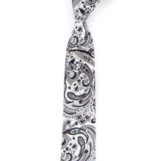 Bílá pánská kravata s šedým paisley vzorem