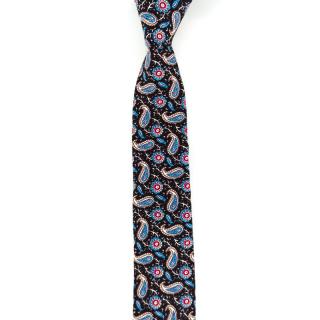 Černá pánská kravata s květy a modrým paisley vzorem