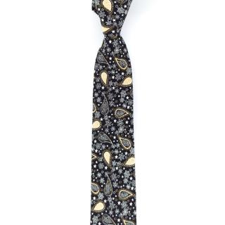 Černá pánská kravata s paisley vzorem a hvězdami