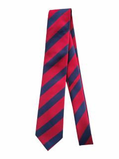Červená pánská kravata s modrými pruhy