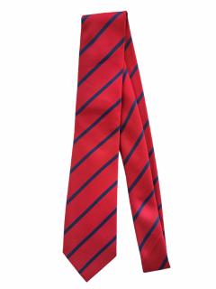 Červená pánská kravata s tmavě modrými proužky
