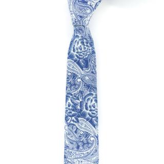 Denimová pánská kravata s květy a paisley vzorem