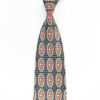 Hedvábná černobílá pánská kravata s prstencovým vzorem